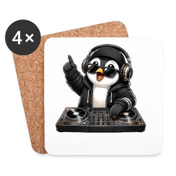 Cool Penguin DJ Music Techno Club Party - Dessous de verre (lot de 4) - blanc - Devant