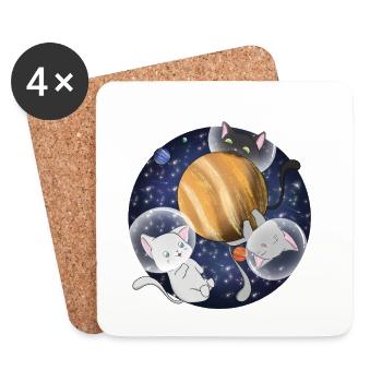 Chemise Kawaii Space Cats Jupiter - Dessous de verre (lot de 4) - blanc - Devant
