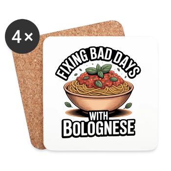 Sauver les mauvais jours avec la Bolognaise | Humour de pâtes - Dessous de verre (lot de 4) - blanc - Devant