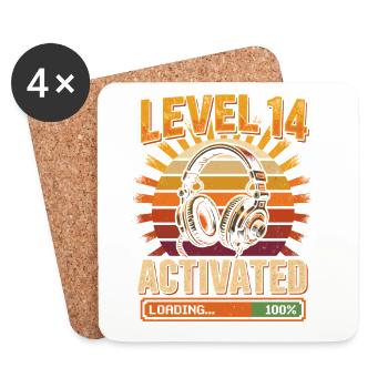 Level 14 Aktiviert Kopfhörer Retro - Untersetzer (4er-Set) - Weiß - Vorne