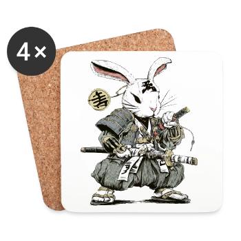 Rabbit Samurai Warrior with Katana - Coasters (set of 4) - white - Front