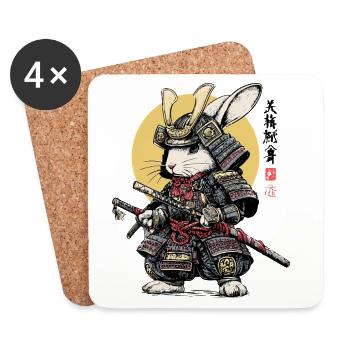 Rabbit Samurai in Armor with Katana - Coasters (set of 4) - white - Front