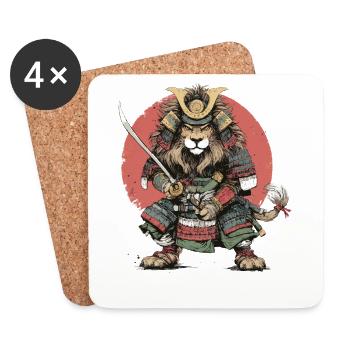 Samurai-Löwe in Rüstung - Untersetzer (4er-Set) - Weiß - Vorne