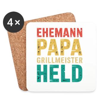 Papa Ehemann Grillheld Grillmeister Geschenk - Untersetzer (4er-Set) - Weiß - Vorne
