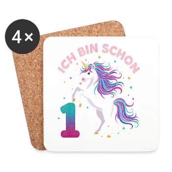 1. Geburtstag Einhorn Mädchen Ich bin schon 1 - Untersetzer (4er-Set) - Weiß - Vorne