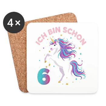 6. Geburtstag Einhorn Mädchen Ich bin schon 6 - Untersetzer (4er-Set) - Weiß - Vorne