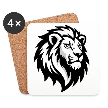 Majestic lion's head – symbol of power - Coasters (set of 4) - white - Front