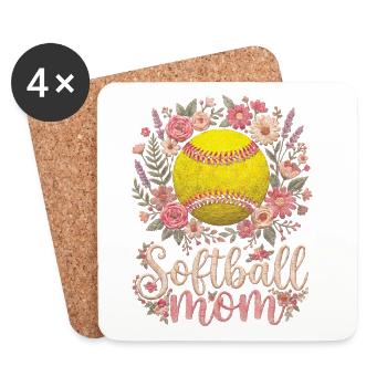Blumen-Softball-Mutter - Untersetzer (4er-Set) - Weiß - Vorne