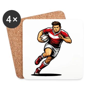 Joueur de rugby en course ballon en main - Dessous de verre (lot de 4) - blanc - Devant
