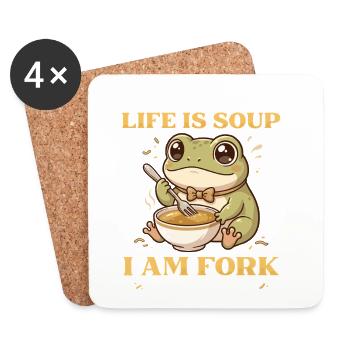 Life Is Soup I Am Fork - Lustiger Frosch Humor - Untersetzer (4er-Set) - Weiß - Vorne