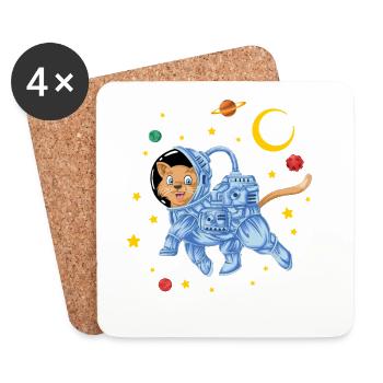 Astronaute chat de l’espace flottant dans des étoiles galactiques - Dessous de verre (lot de 4) - blanc - Devant