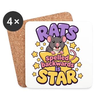 Haustierratte: Der kleine Kawaii-Stern - Untersetzer (4er-Set) - Weiß - Vorne