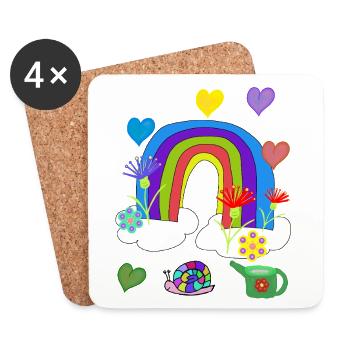 Kinder Fantasy Regenbogen Garten Blumen - Untersetzer (4er-Set) - Weiß - Vorne