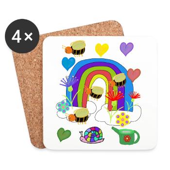Rainbow Insect Bees Illustration - Coasters (set of 4) - white - Front