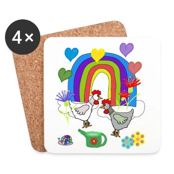 Kinder Fantasy Regenbogen Blumen Hühner  - Untersetzer (4er-Set) - Weiß - Vorne