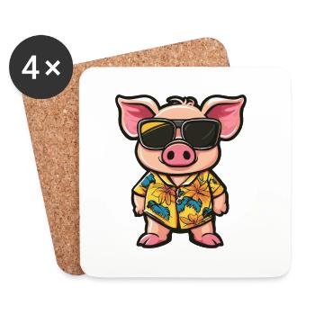 Schwein Comic Urlaub - Untersetzer (4er-Set) - Weiß - Vorne