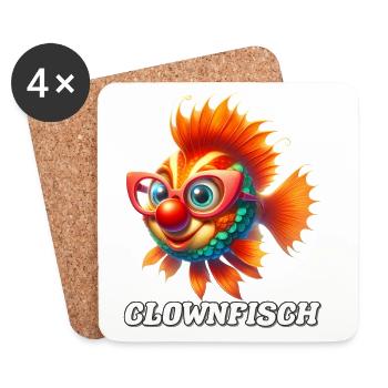 Poisson-clown avec des lunettes, dessin animé coloré - Dessous de verre (lot de 4) - blanc - Devant