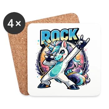 Rock Einhorn in Dabbing Pose mit Retro Vibes - Untersetzer (4er-Set) - Weiß - Vorne