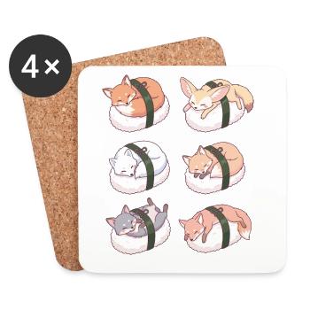 Kawaii Fuchs Sushi Nigiri Süßer Schlafkitsune - Untersetzer (4er-Set) - Weiß - Vorne