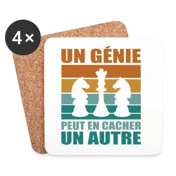 Cadeau Joueur Échecs Phrase Humoristique Génie - Dessous de verre (lot de 4) - blanc - Devant