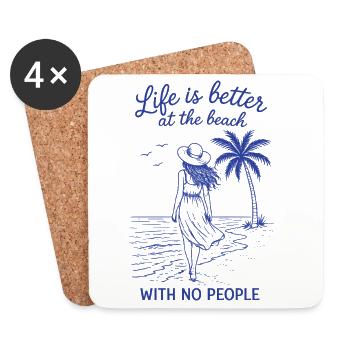 Beach Shirt Funny Vacation Without People Humor - Coasters (set of 4) - white - Front