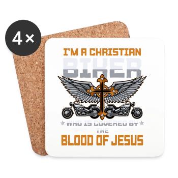 Christian Biker Covered by Jesus Blood Design - Coasters (set of 4) - white - Front