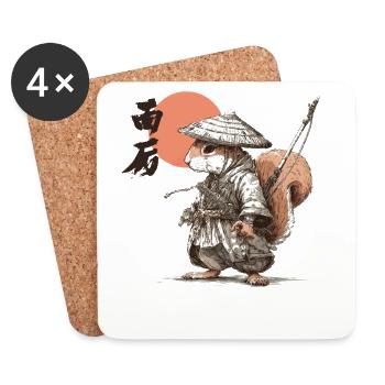 Samurai-Eichhörnchen unter roter Sonne - Untersetzer (4er-Set) - Weiß - Vorne
