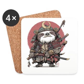 Faultier-Samurai-Rüstung - Untersetzer (4er-Set) - Weiß - Vorne