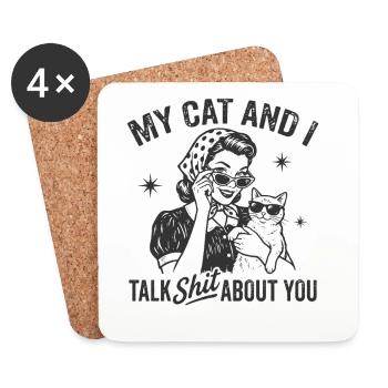 Cat Talk in Retro Style Gossip Gift - Coasters (set of 4) - white - Front