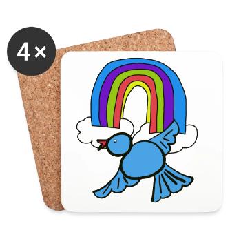 Regenbogen Wolken Vogel im Himmel - Untersetzer (4er-Set) - Weiß - Vorne