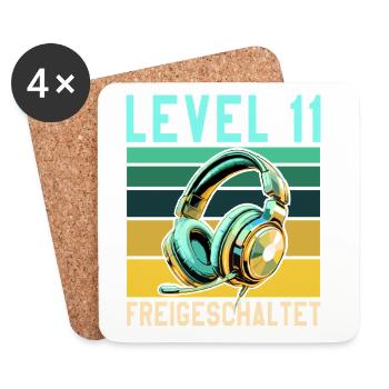 11. Geburtstag Junge Mädchen Gamer Level 11 - Untersetzer (4er-Set) - Weiß - Vorne