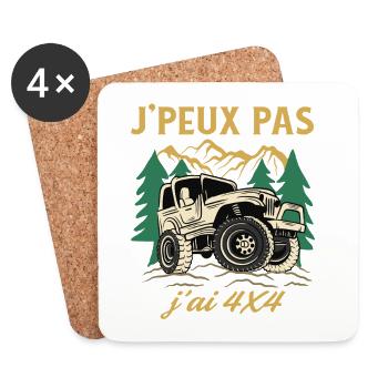 J’Peux Pas J’ai 4x4 Humour Off Road Tout Terrain - Dessous de verre (lot de 4) - blanc - Devant