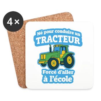 Né Pour Conduire Un Tracteur Humour Enfant - Dessous de verre (lot de 4) - blanc - Devant