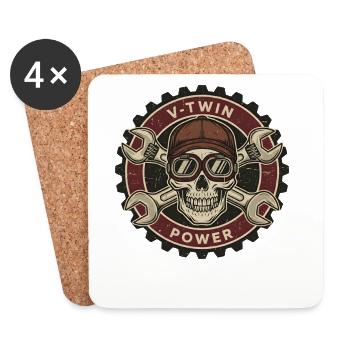 Motorrad Biker V-Twin Motor Skull Totenkopf Rocker - Untersetzer (4er-Set) - Weiß - Vorne
