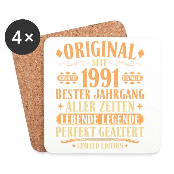 Original 1991 – 35. Geburtstag Legende Vintage - Untersetzer (4er-Set) - Weiß - Vorne