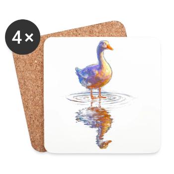 Wasserfarbene Ente am Teich - Untersetzer (4er-Set) - Weiß - Vorne