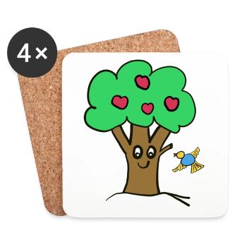Apfelbaum Baum Natur  Vogel - Untersetzer (4er-Set) - Weiß - Vorne