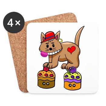 Cat Candy Snacking Muffin Lollipop - Coasters (set of 4) - white - Front