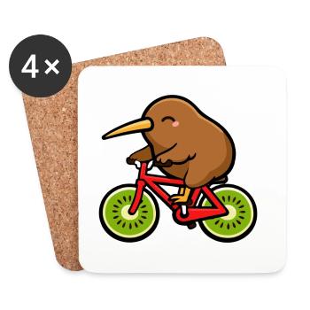 Neuseeländischer Kiwi-Vogel fährt Kiwi-Fruchtfahrrad - Untersetzer (4er-Set) - Weiß - Vorne
