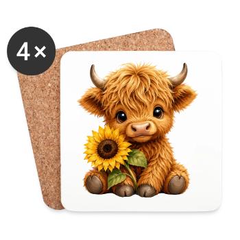 Vache des Highlands, bovins des Highlands, vache des Highlands, tournesol - Dessous de verre (lot de 4) - blanc - Devant