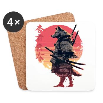 Samouraï Loup au Coucher du Soleil - Dessous de verre (lot de 4) - blanc - Devant