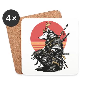 Samouraï Loup en Armure du Coucher de Soleil - Dessous de verre (lot de 4) - blanc - Devant