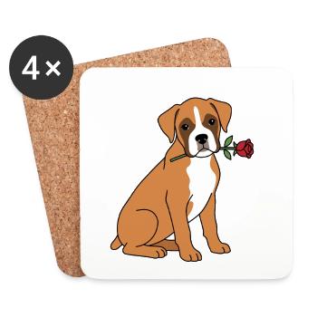 Süßer Boxerhund Valentine Rose Welpe Haustierbesitzer - Untersetzer (4er-Set) - Weiß - Vorne