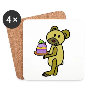 Muffin Bear Teddy Bear Cake Child - Coasters (set of 4) - white - Front