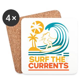 Surf The Currents Waves Palm Trees Beach Motif - Coasters (set of 4) - white - Front