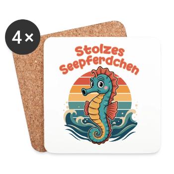 Stolzes Seepferdchen Schwimmen Retro Design - Untersetzer (4er-Set) - Weiß - Vorne