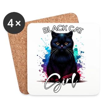 Grumpy Black Cat Girl Black Cat - Coasters (set of 4) - white - Front