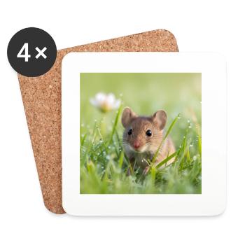 Field Mouse Wildlife Grass Wildflower Design - Coasters (set of 4) - white - Front