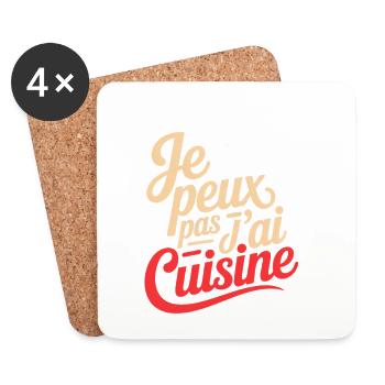 Je peux pas j'ai Cuisine humour chef cuisinier - Dessous de verre (lot de 4) - blanc - Devant