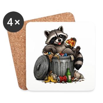 Raton laveur avec des déchets de pizza - Dessous de verre (lot de 4) - blanc - Devant